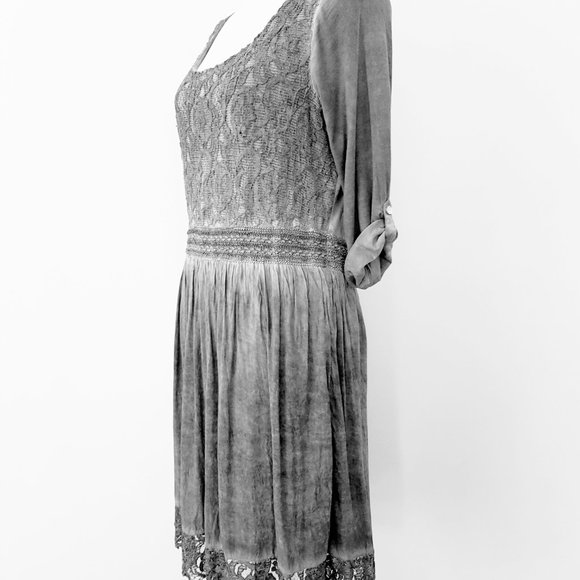 Heine Grey Boho Lace Trim Half Sleeve Dress Stretchy & Lined Size 42 / Au 12 - Picture 6 of 16